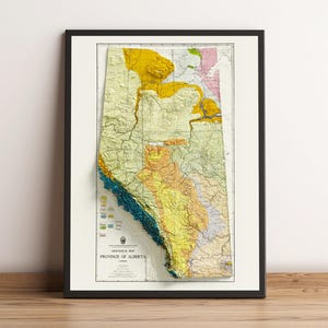 Alberta Geology - vintage - carte en relief ombrée