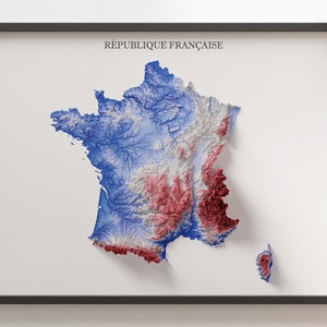 République Française (Frankrijk) - gearceerde reliëfkaart - vlagkleuren