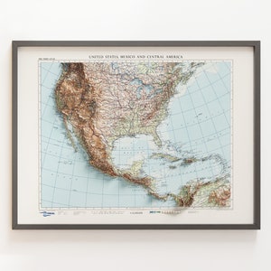 États-Unis, Mexique et Amérique centrale - carte topographique vintage - carte en relief ombrée