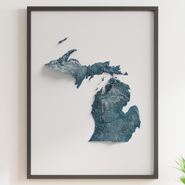 Michigan - Shaded Relief Map - Natural Topography