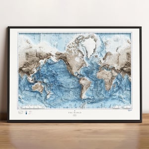 Vintage World Topographic Map (c.1961) - Vintage Map - Shaded Relief Map