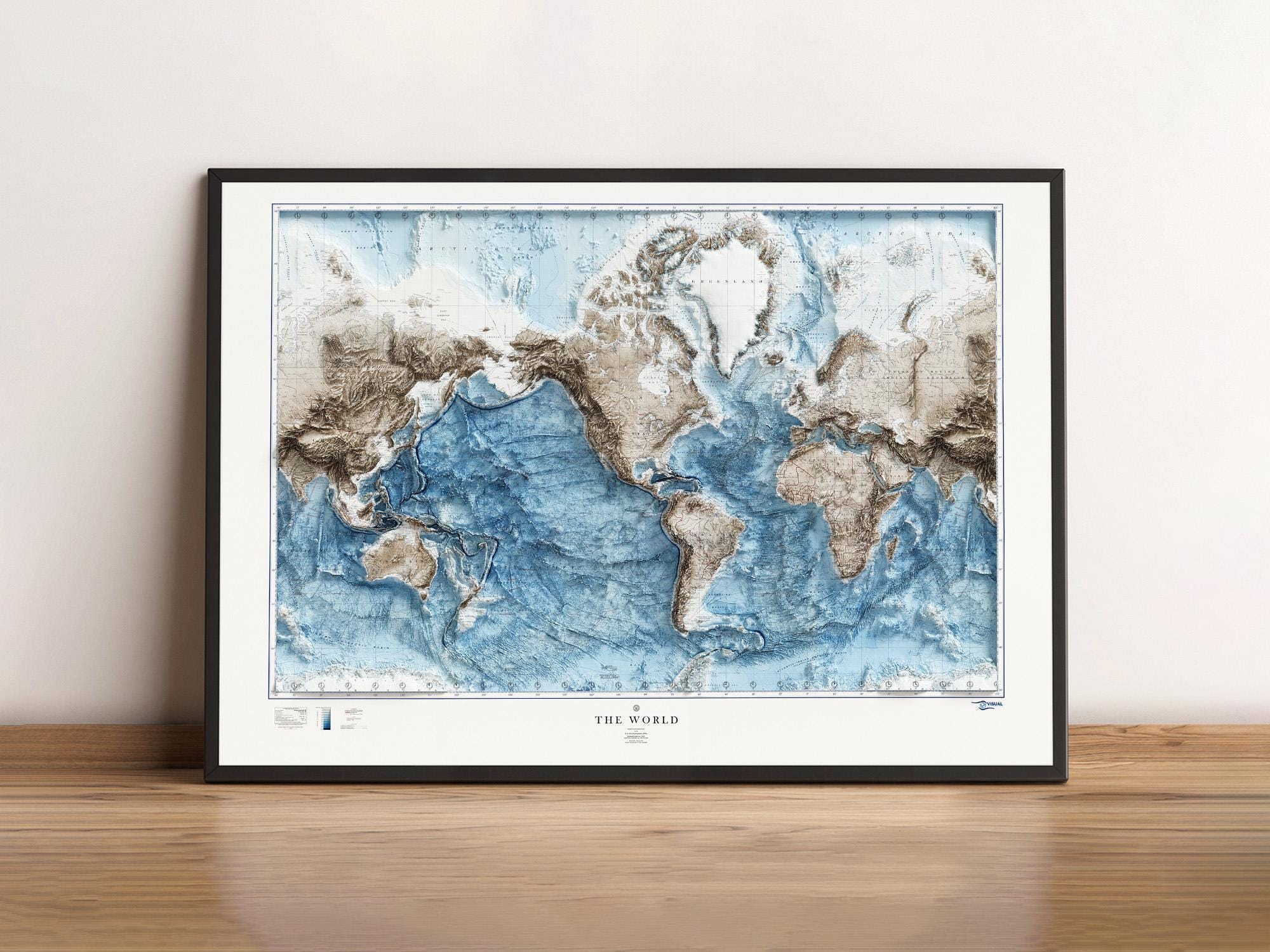 Vintage World Topographic Map (c.1961) - Vintage Map - Shaded Relief Map