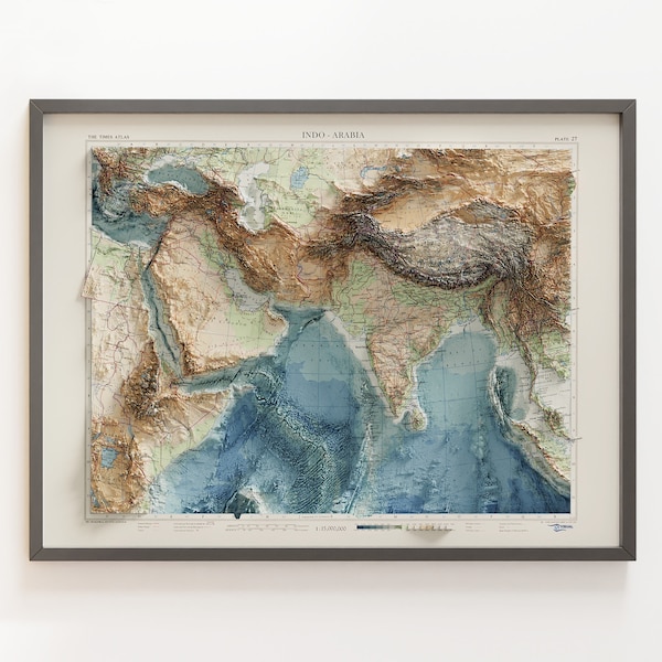 Südasien und Naher Osten (Indo-Arabien) - Vintage Topographische Karte c. 1959 - Schattierte Reliefkarte