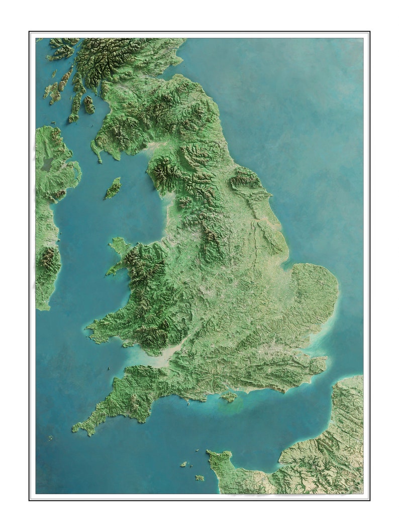 England - Shaded Relief Map - Imagery - Etsy Australia