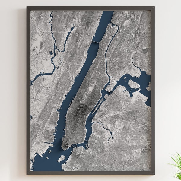 Manhattan, New York - Shaded Relief Map - Detailed Topography