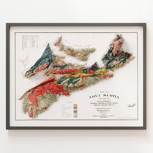 Carte géologique de la Nouvelle-Écosse (vers 1903) - carte vintage - carte en relief ombré