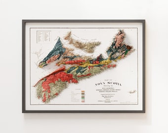 ノバスコシア州の地質図 (1903 年頃) - ビンテージ マップ - 陰影付きレリーフ マップ