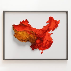 Chine - Carte en relief ombrée - Couleurs du drapeau
