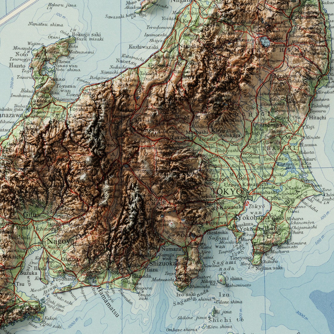 Japan - Vintage Topographic Map C. 1958 - Shaded Relief Map - Etsy