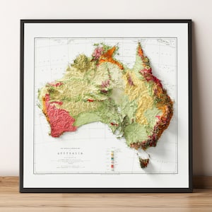 Geologische kaart Australië - Vintage geologie - gearceerde reliëfkaart