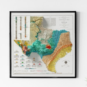 Carte géologique du Texas - vintage - carte en relief ombré