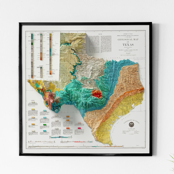 Geological Map of Texas - Vintage - Shaded Relief Map