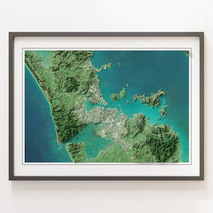 Auckland, Neuseeland - Reliefkarte - Detailansicht