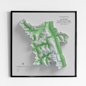 Parc national des Glaciers - Carte topographique - Carte en relief ombrée