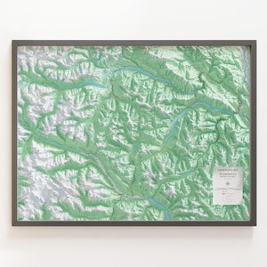 Vallée de Pemberton, Colombie-Britannique, Canada - Carte topographique - Carte en relief ombrée