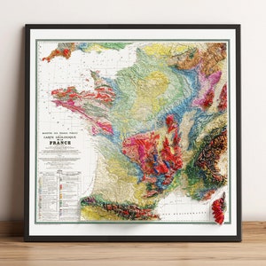 Carte Géologique de la France France Geological Map Vintage Geology Shaded Relief Map image 1