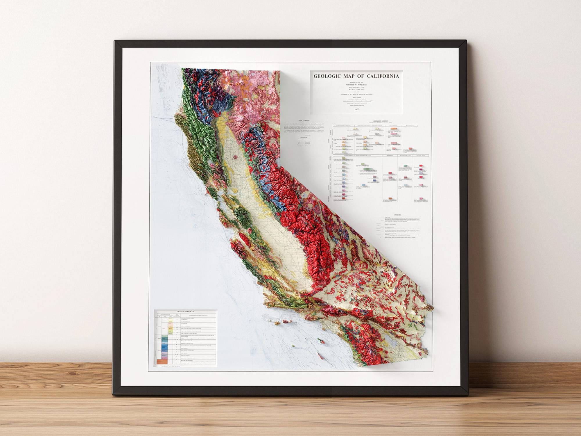 Geological Map of California - Vintage - Shaded Relief Map