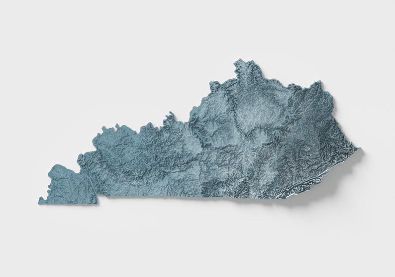 Kentucky Shaded Relief Map Natural Topography Etsy