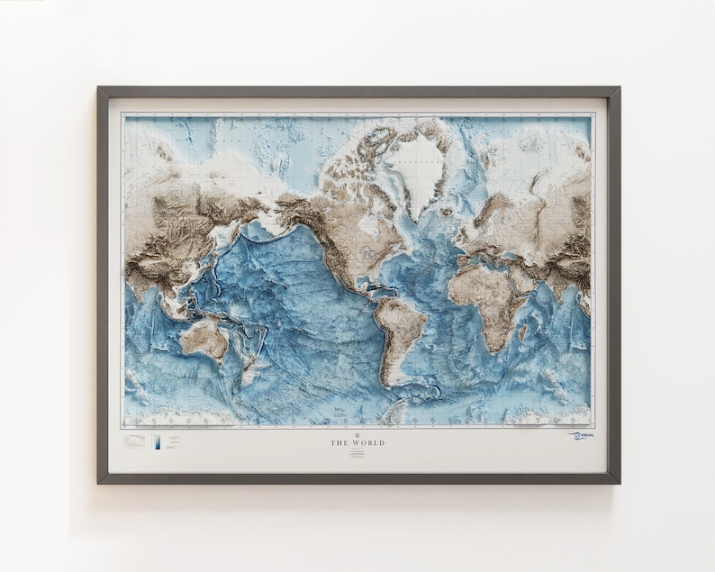Vintage World Topographic Map c.1961 Vintage Map Shaded Relief Map image 1