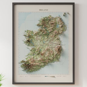 Ierland - vintage topografische kaart - gearceerde reliëfkaart