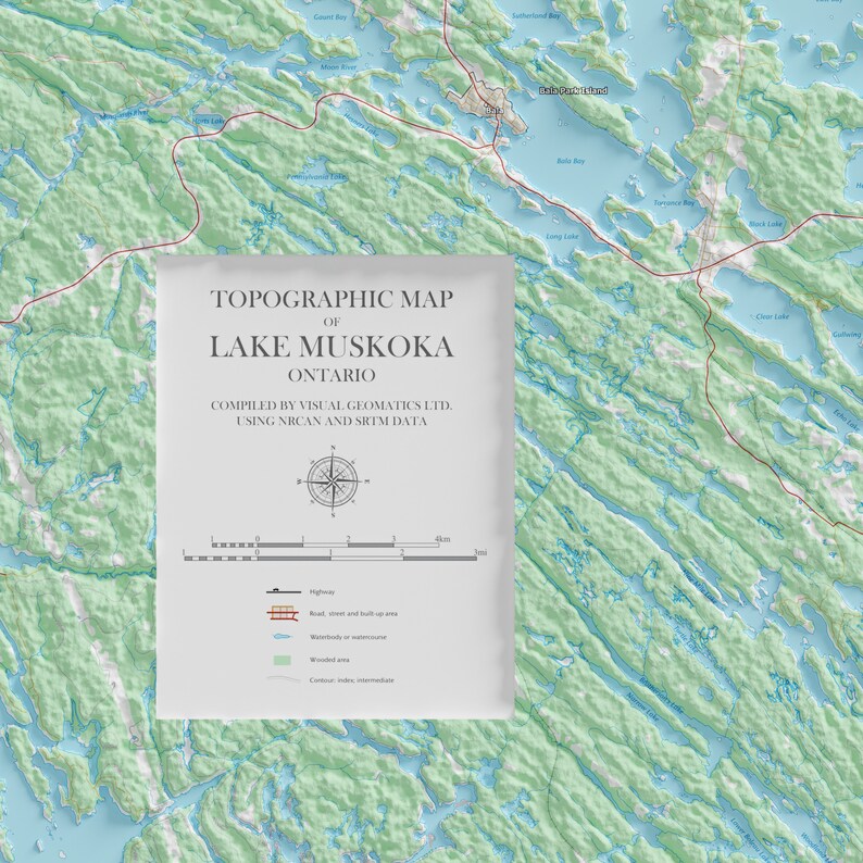 Lake Muskoka, Ontario, Canada Topographic Map Shaded Relief Map Etsy