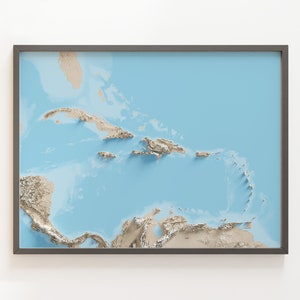 Caribe - Mapa de relevo sombreado - Topografia natural