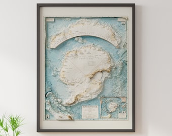 Topographic Map of Antarctica (c.1938) - Vintage Map - Shaded Relief Map