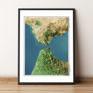 Die Meerenge von Gibraltar - Schattierte Reliefkarte - Symbolik