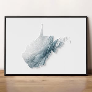West-Virginia: gearceerde reliëfkaart: natuurlijke topografie