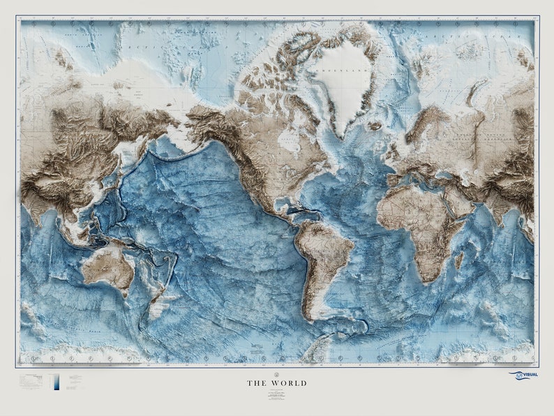 Vintage World Topographic Map c.1961 Vintage Map Shaded Relief Map image 3