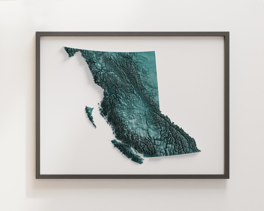 British Columbia - Shaded Relief Map - Etsy
