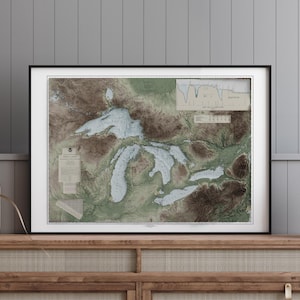 Topographische Karte der Großen Seen - Vintage Map - Reliefkarte