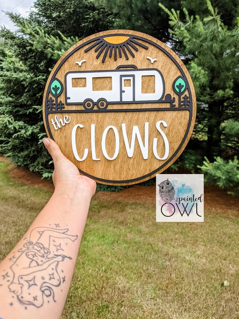 Personalized sign, Travel Trailer, happy camper sign, camper sign, class a, class c, tent, teardrop, 5th wheel, pop-up, airstream, A frame travel trailer