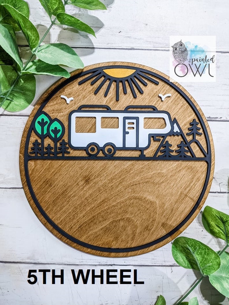 Personalized sign, Travel Trailer, happy camper sign, camper sign, class a, class c, tent, teardrop, 5th wheel, pop-up, airstream, A frame 5th wheel