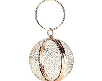 Gold Metal Cage Circle Purse