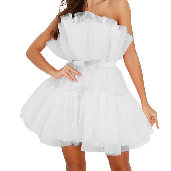 White Short Layered Tulle Dress