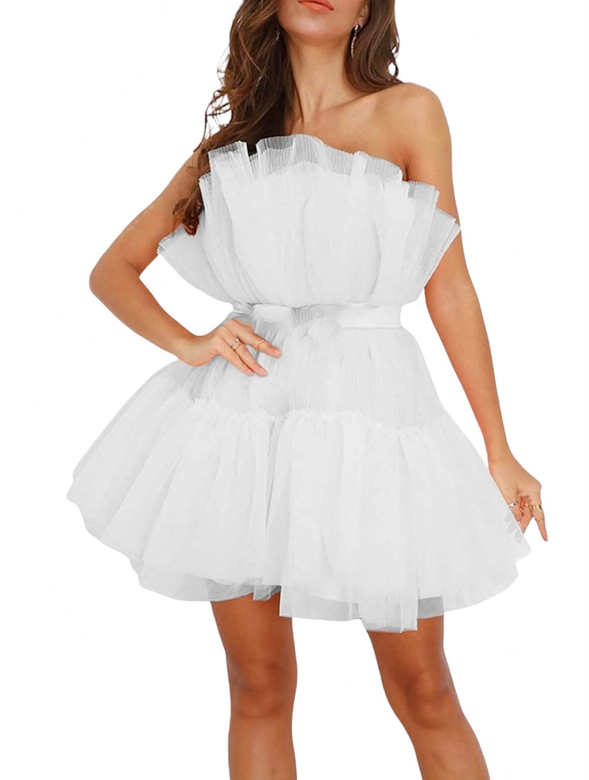 ameri JACQUARD LAYERED TULLE DRESS ghslimited.net