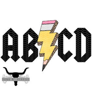 ABCD teacher shirt. AC/DC teacher. RocknRoll teacher t shirt design. Teacher gift. Pencil lightening bolt.