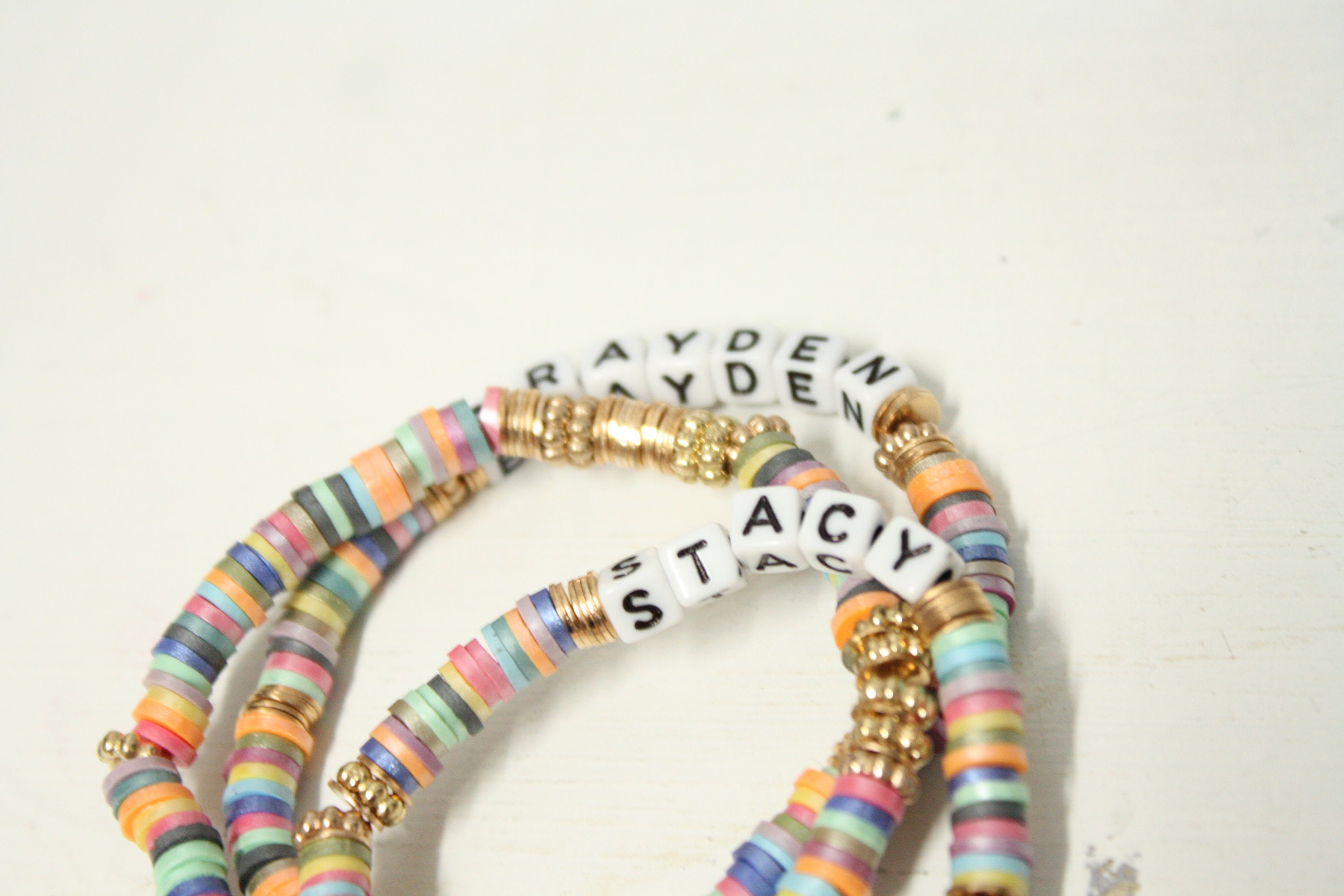 Personalized and Stacking Clay Disc Bead Bracelets Etsy