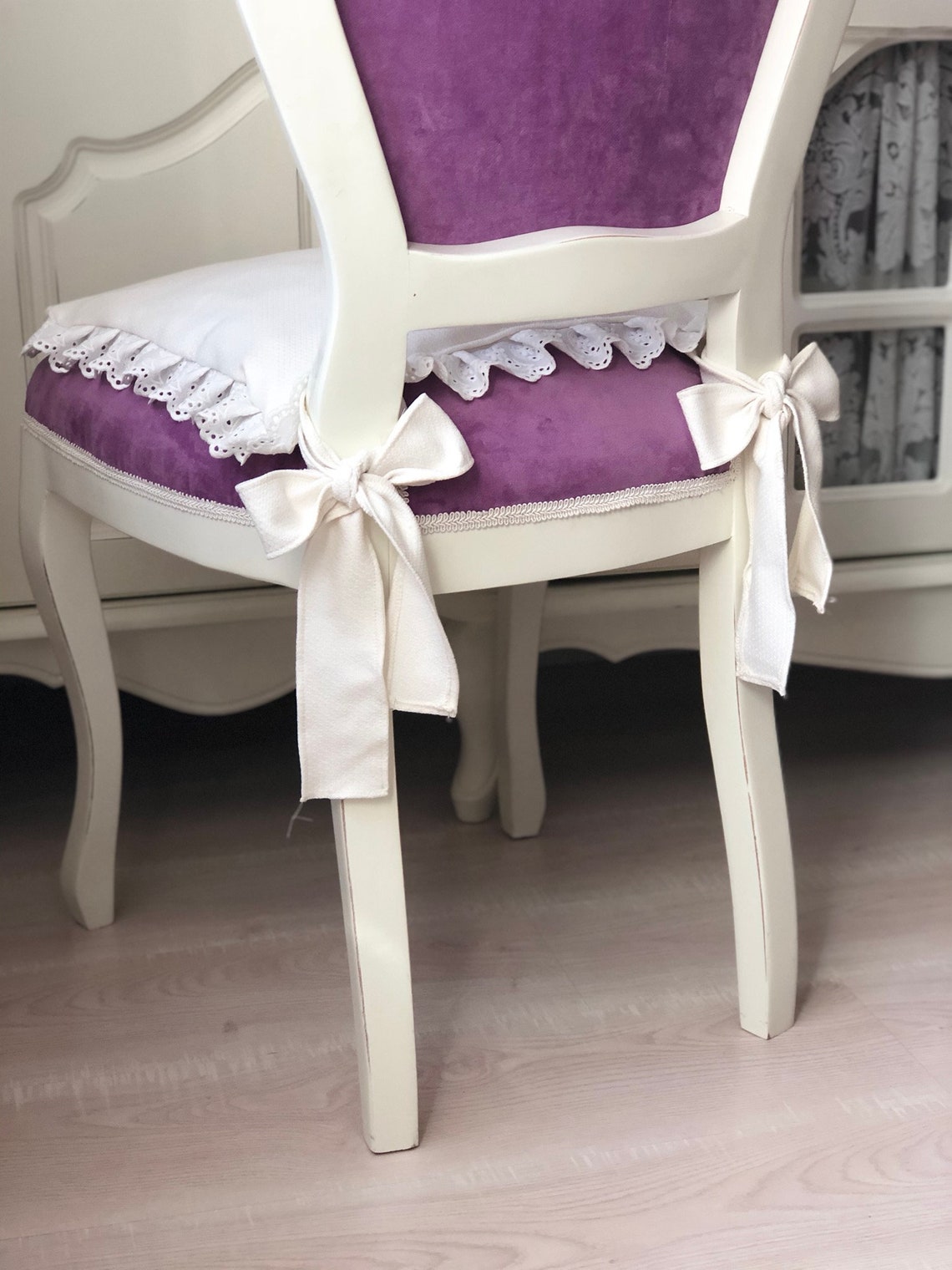 Ruffled chair cover Natural Embroidery Chair Cushion Cover Etsy
