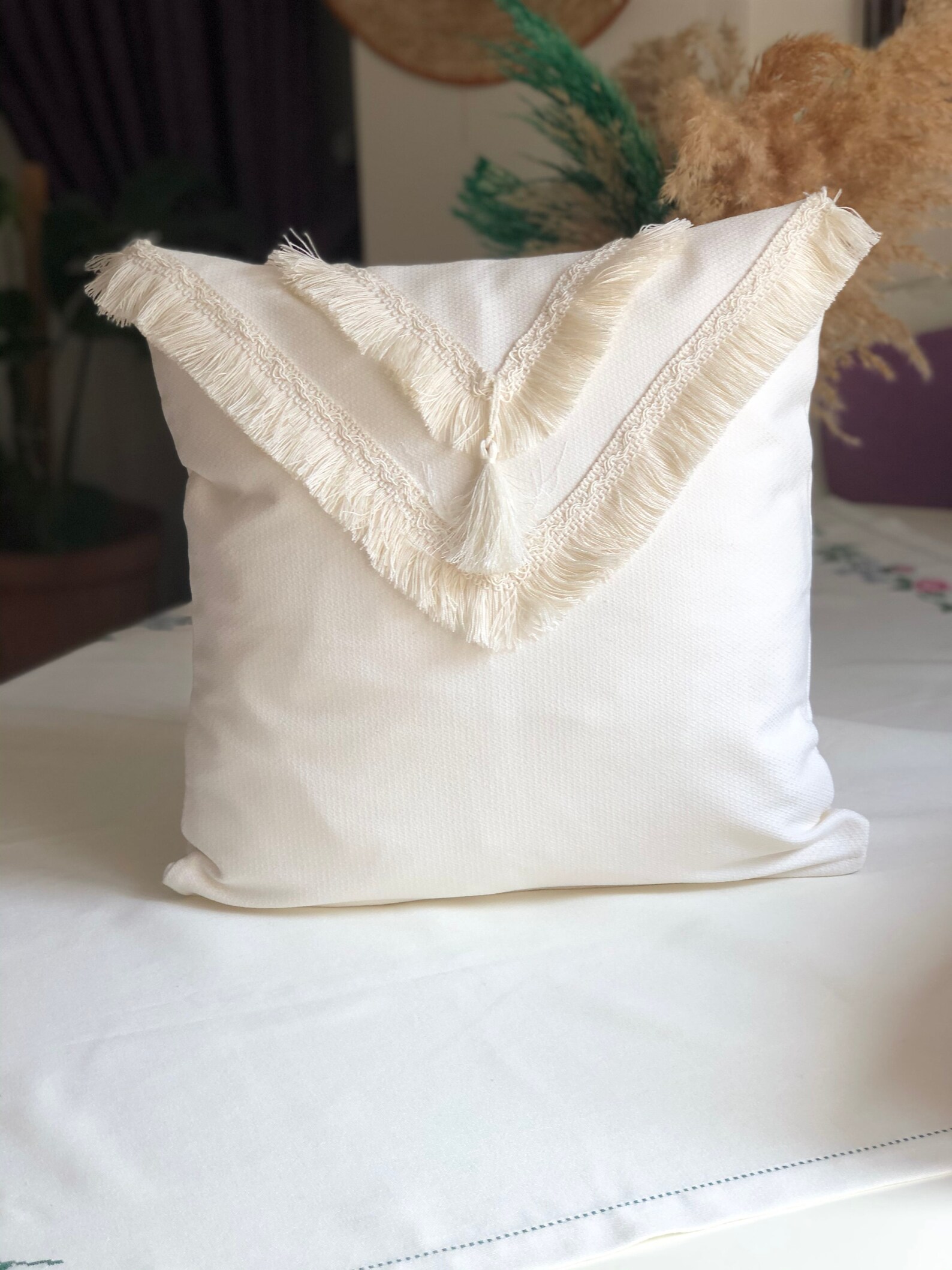 Tasseled Pillow Decorative Woven Tufted Tassel Throw Pillow Etsy