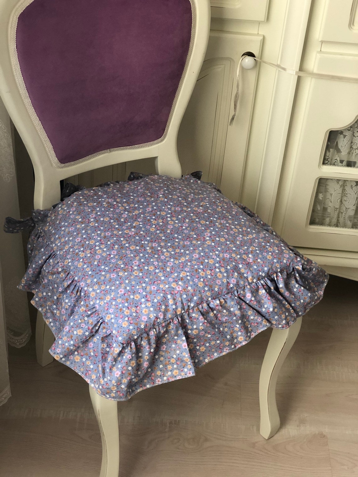 Ruffled chair cover Natural Embroidery Chair Cushion Cover Etsy