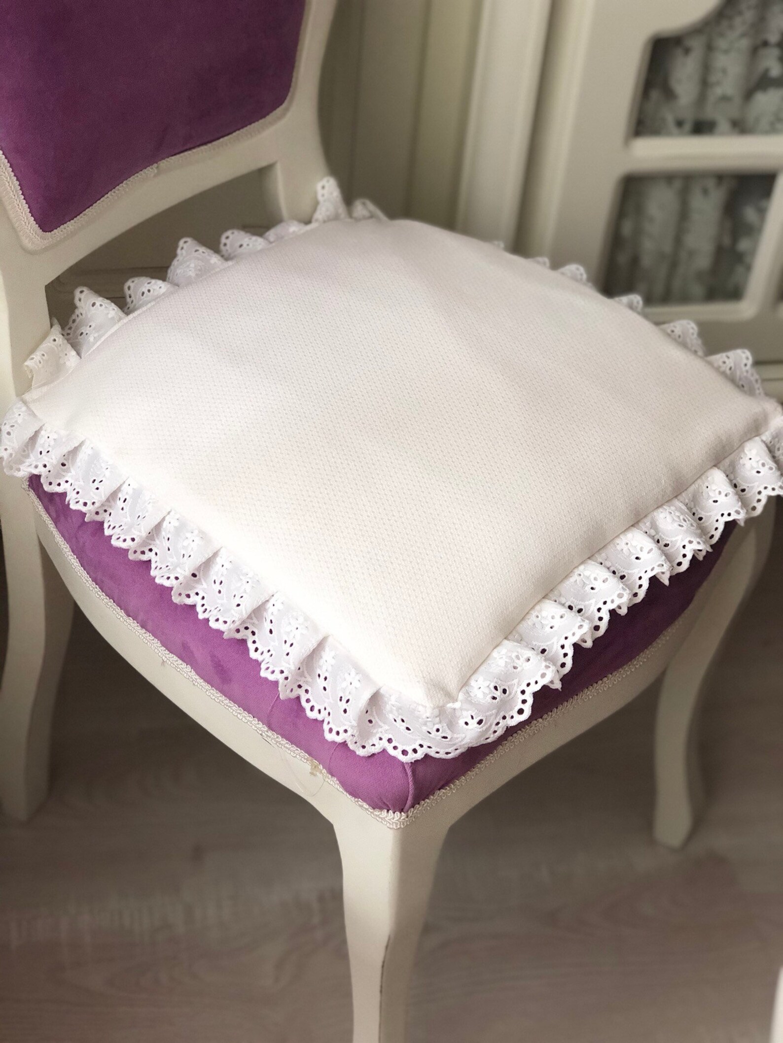 Ruffled chair cover Natural Embroidery Chair Cushion Cover Etsy