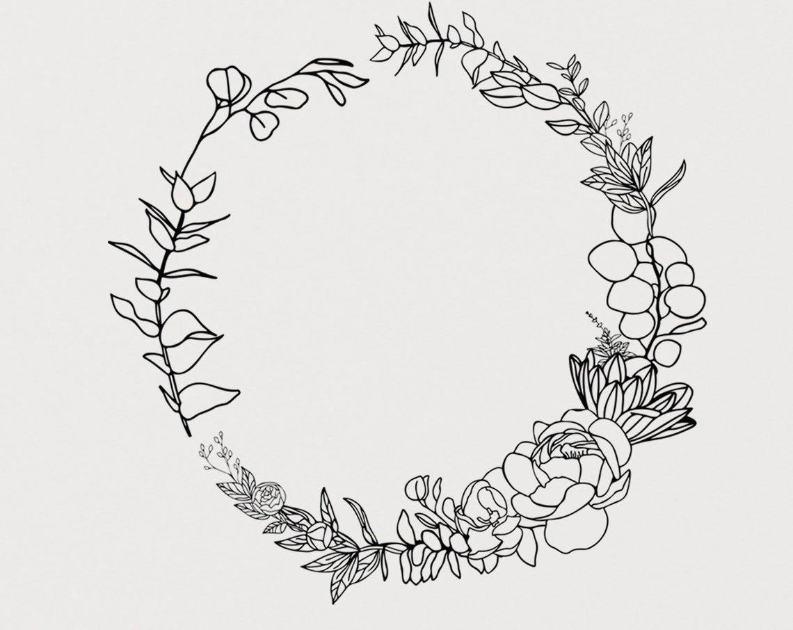 Round floral leaf wreath svg wildflower floral Circle wreath | Etsy