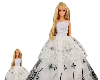 Wedding Party Gown For 11.5 in 30cm Doll 1/6 Doll Clothes White Fashion Evening Dress Princess Gown For Doll Bridal Gown  Kids Toys