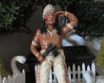INDIAN MOTORCYCLE VINTAGE CAST IRON INDIAN CHIEF COIN BANK 6 1/4" TALL HUBLEY 