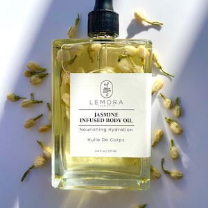 Jasmine Infused Body Oil - Body Oil with Jasmine Flowers, Bergamot, Apricot, Jojoba Oil. Botanical Body Oil, Skincare Gift, Natural Skincare