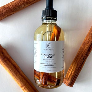Cinnamon Body Oil - Solar Infused Cinnamon Massage Oil with Vanilla, Ginger, African Baobab and Sweet Almond Oil, Natural & Vegan Skincare