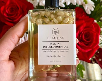 Jasmine Infused Body Oil: Natural Skin Moisturizer with Real Jasmine Flowers, Hydrating Body Oil, Botanical Body Oil, Vegan Skincare