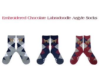Embroidered Chocolate Labradoodle Unisex Argyle Socks - Comfortable and Fashionable Socks for Men and Women - YourBreed Clothing Company